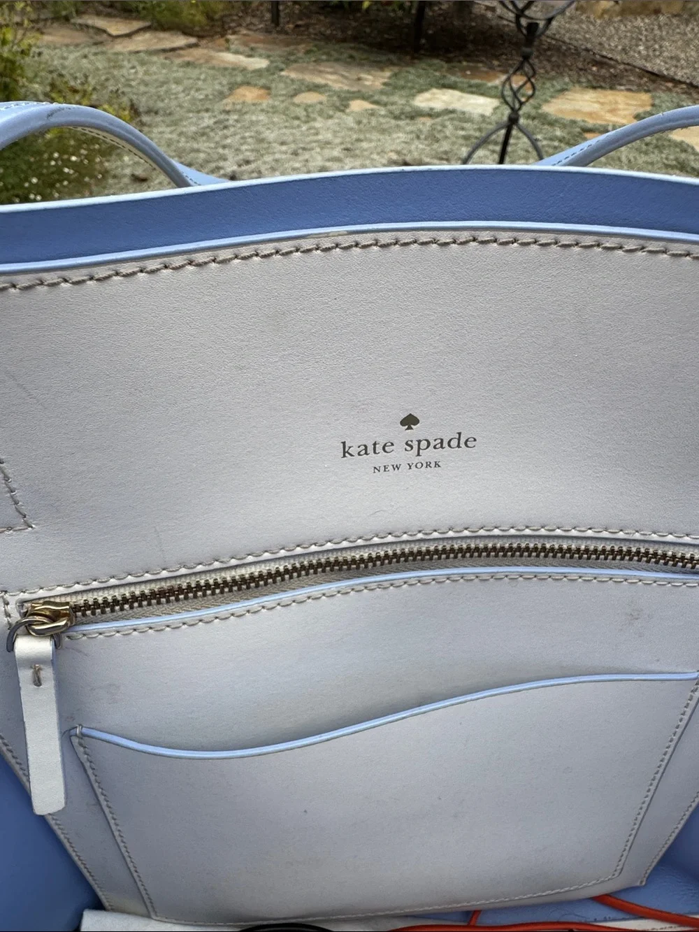Kate Spade large White & Light Blue Tote with Black Cat Graphic